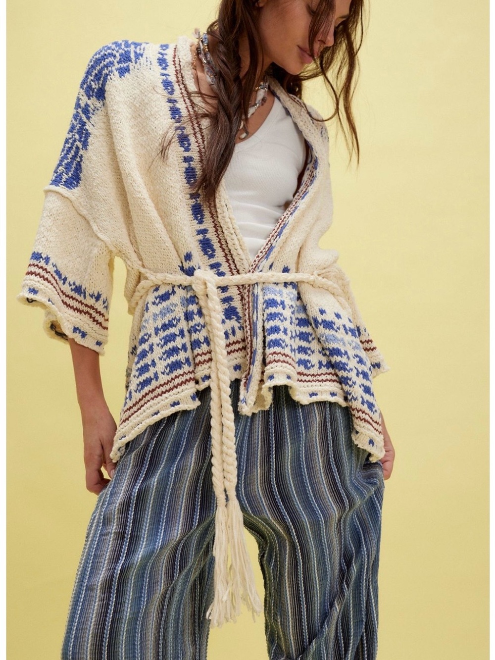 LIKE NEW Free People Shell-Patterned Belted Knit Cardigan Sweater